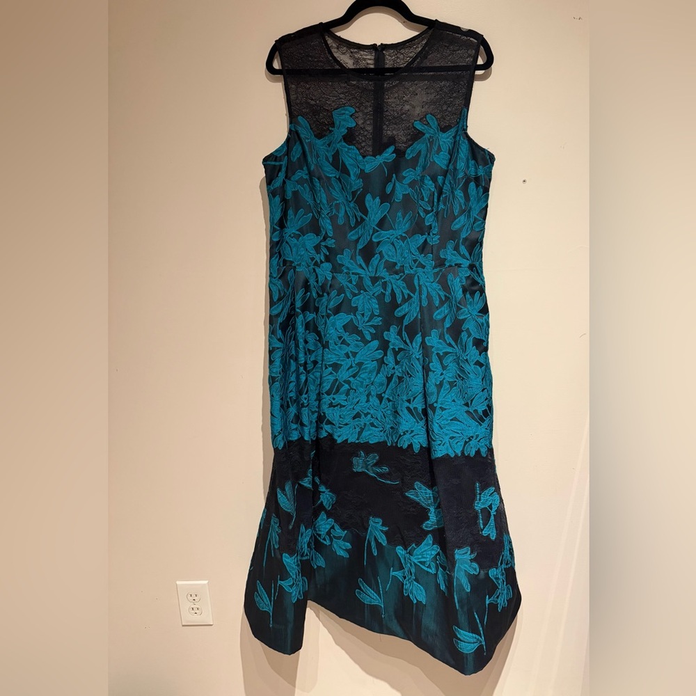 Rickie Freeman Teri Jon Embroidered Sleeveless Lace Top Midi Dress Size 18